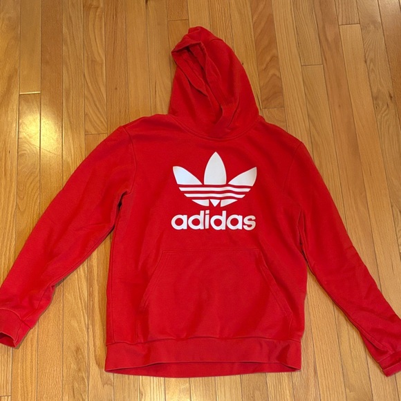 adidas Other - adidas Red Trefoil Pullover Hoodie with White Logo